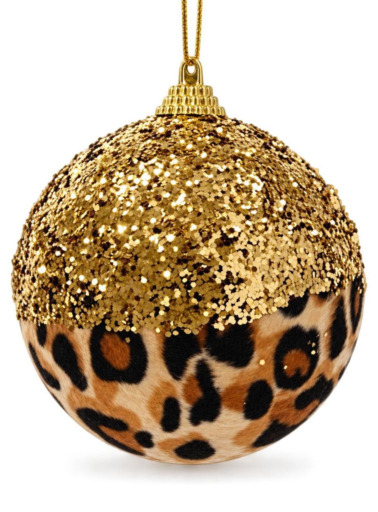 Weihnachtskugeln Kunststoff 8cm Glitzer und Leo Print 12er Produktbild  KI-generiertes Bild