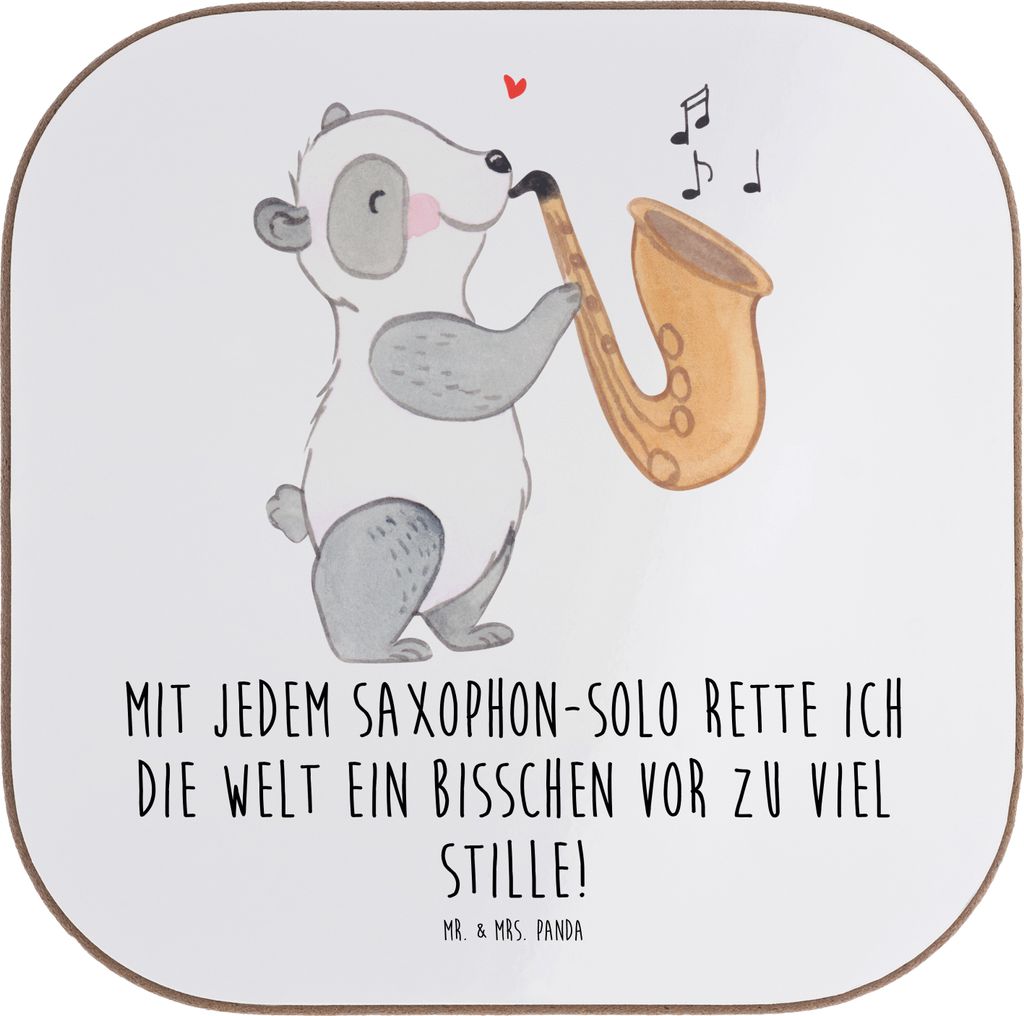 Mr. & Mrs. Panda Untersetzer Glas Saxophon Magie - Weiß - Geschenk, bieruntersetzer, Klangwelt, Blues, Musiker, gläseruntersetzer, Holzuntersetze...