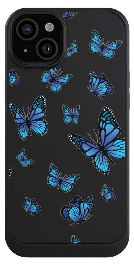 NIVOCASE Hülle für Apple iPhone 15 Plus Handyhülle NIVOcore Case Schwarz Muster Schmetterling transparent