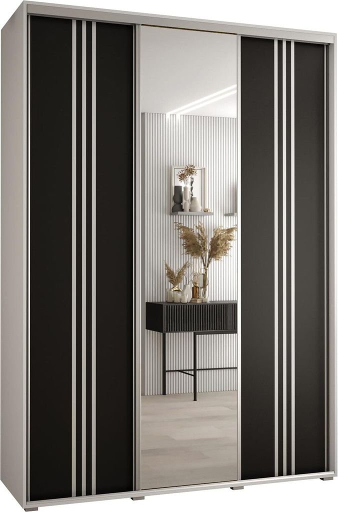 MEBLE KRYSPOL Cannes 7 Schrank mit 3 Schiebetüren - 205,2x170x60 cm - Weiß Schwarz Silber