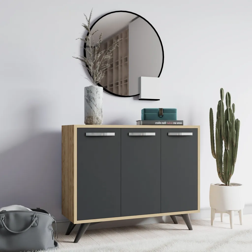 Buffet bas multifonctionnel Piffa décor Chêne et Anthracite moderne