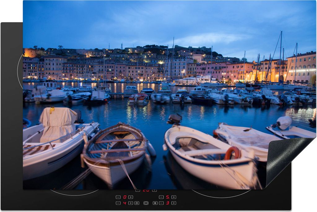 KitchenYeah Herdabdeckplatte Der Hafen von Portoferraio auf Elba , 80x52cm, Küche Deko, Glaskeramikkochfeld Herdabdeckung, Abdeckplatte fùr Koc...