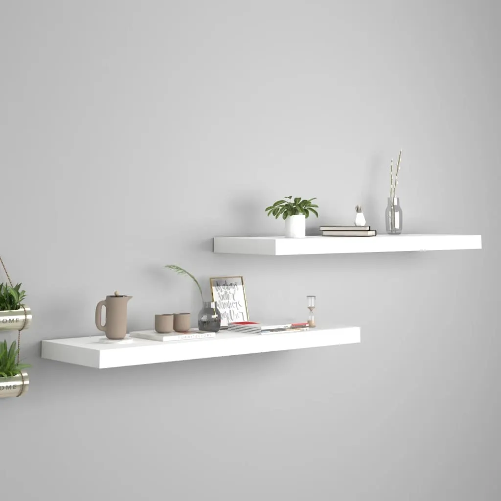 Mensole Sospese Bianche 80x23,5 MDF - Set 2 Pezzi Design Invisibile