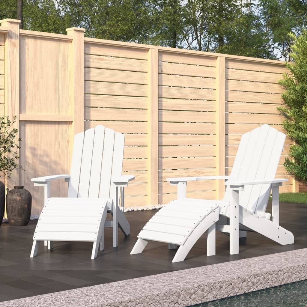 The Living Store Adirondack-Gartenstühle 2 Stk. mit Hockern HDPE Weiß