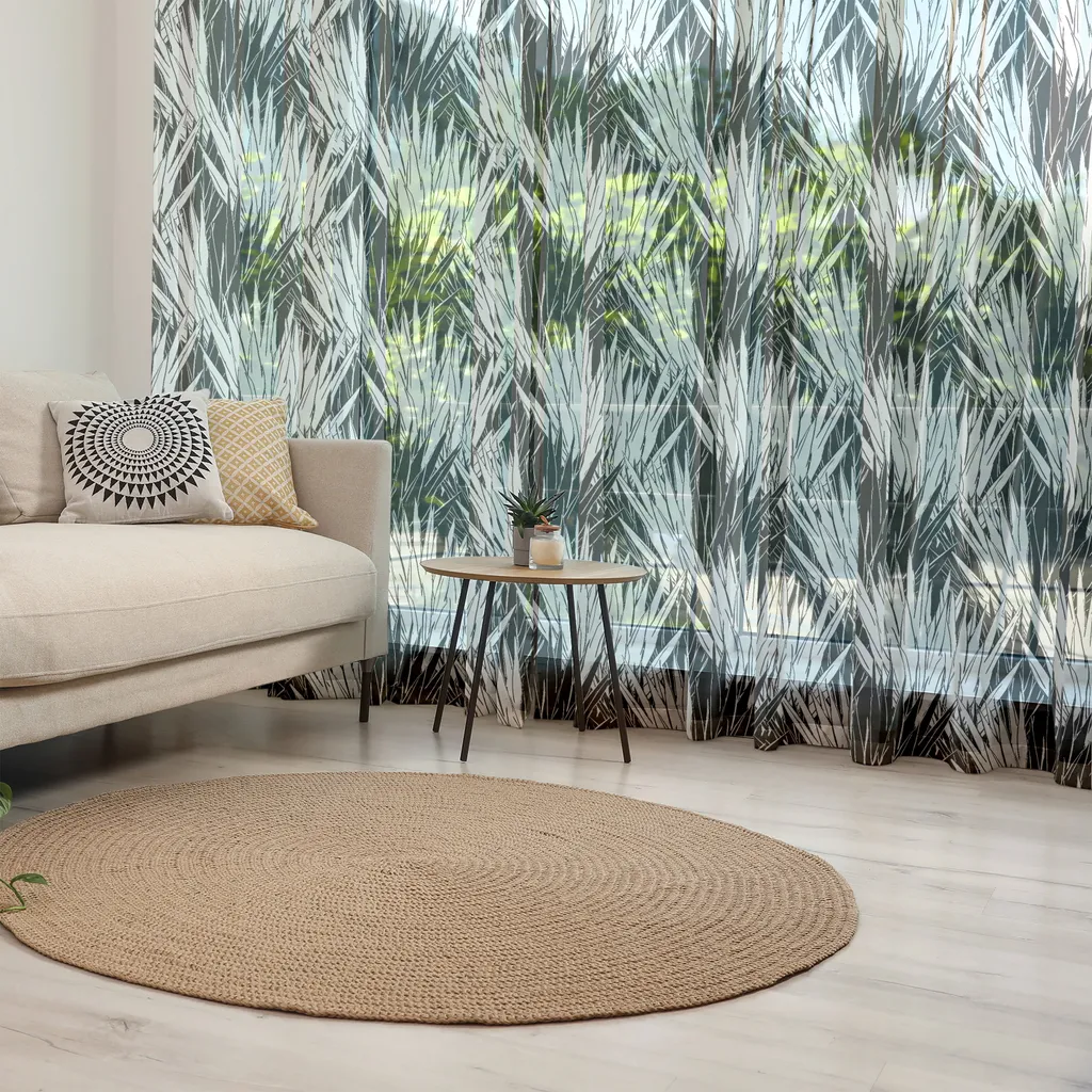 ABAKUHAUS Arazzo tropicale, Disegno ripetitivo monocromatico semplificato con foglie di palma estive, illustrazione, tessuto satinato setoso per soggiorno e camera da letto, 160 cm x 274 cm, grigio antracite - 3