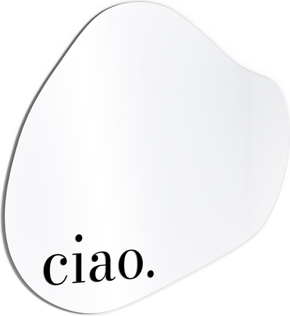 DEQORI Wandspiegel Organisch 90,5x82,3 cm 'Ciao - Schriftzug' Spiegel Badspiegel Bad