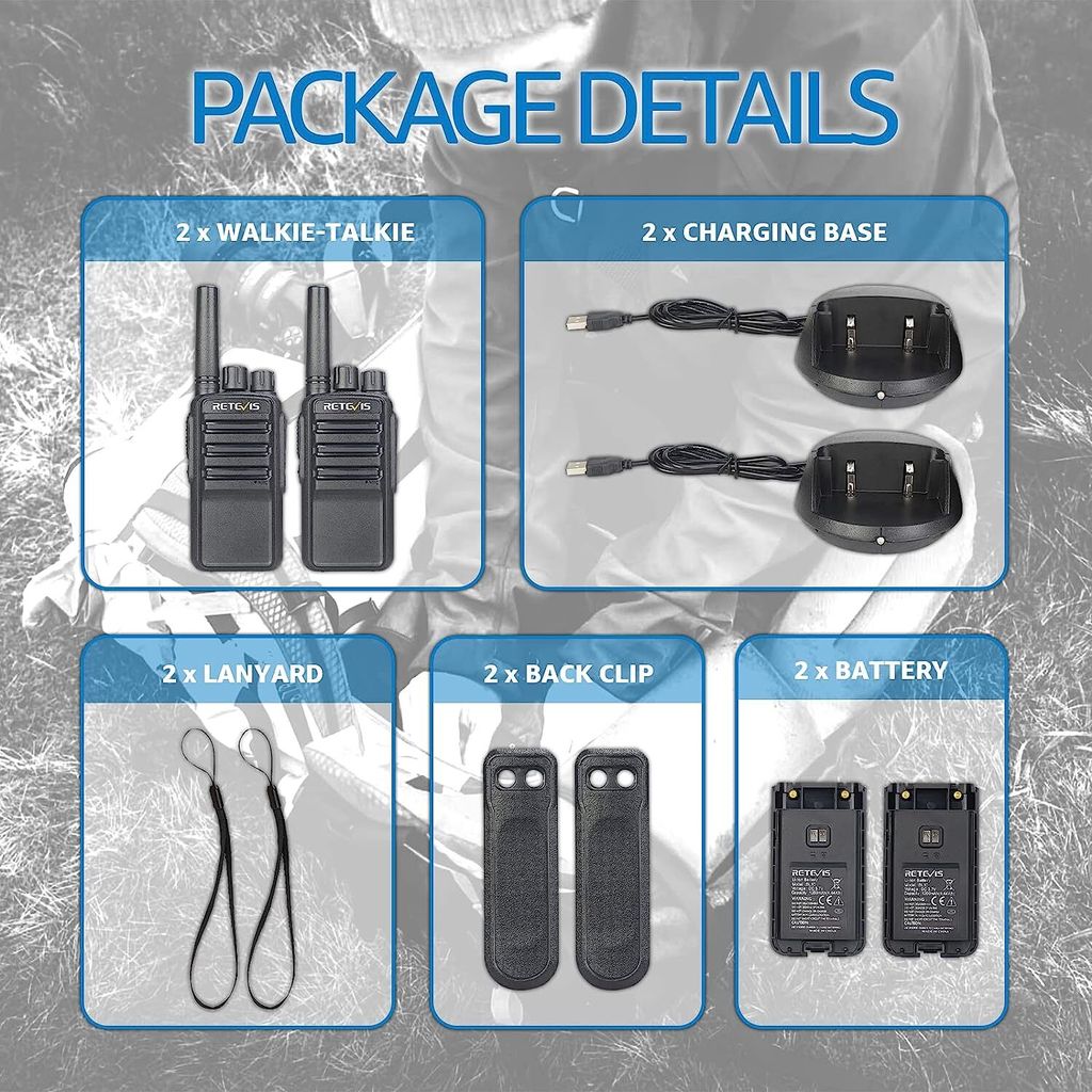 Retevis NR610 Walkie Talkie, AI Noise Cancellation, Portable Walkie-Talkie Rechargeable USB-C 1200mAh, PMR446 License Free, VOX, Professional Walkie Talkies for Hiking, Mountaineering (2 Pieces, Black