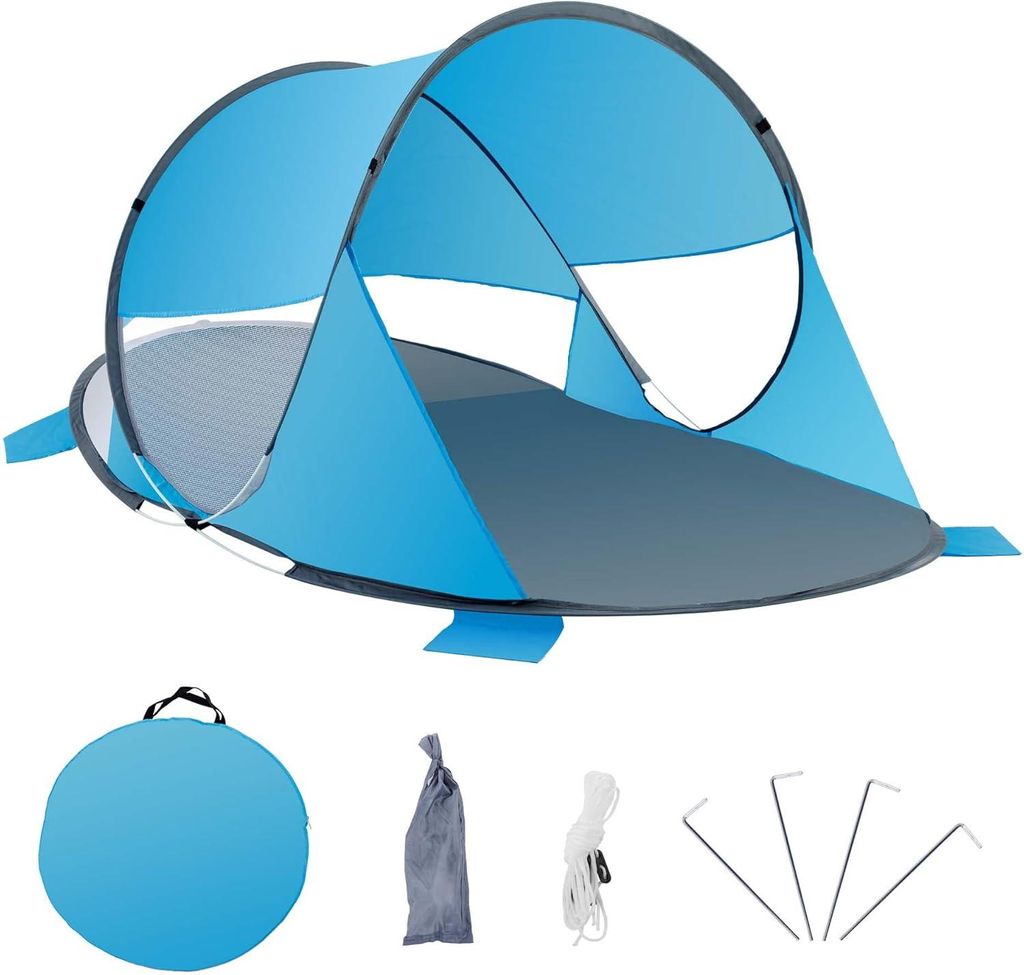 Duhome Strandmuschel Pop Up Strandzelt Wetter- und Sichtschutz Wurfzelt Tragbar UV40+ Pavillon 3 Personen für Camping Picknick, Hellblau