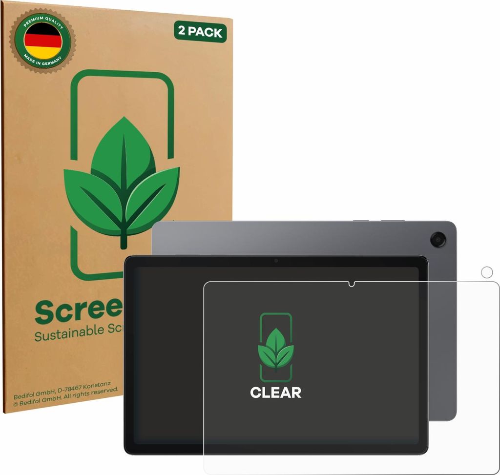 2x ScreenLeaf Schutzfolie für Samsung Galaxy Tab A11 Plus 11" (Display+Kamera) nachhaltiger Displayschutz Display Schutz Folie Klar Transparent