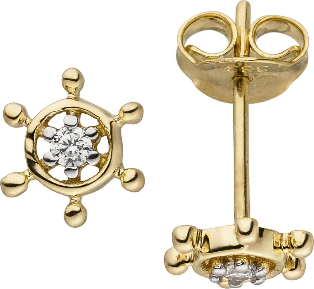 Ohrstecker Boot-Steuerrad mit Zirkonia 333 Gold Gelbgold Ohrringe klein & fein