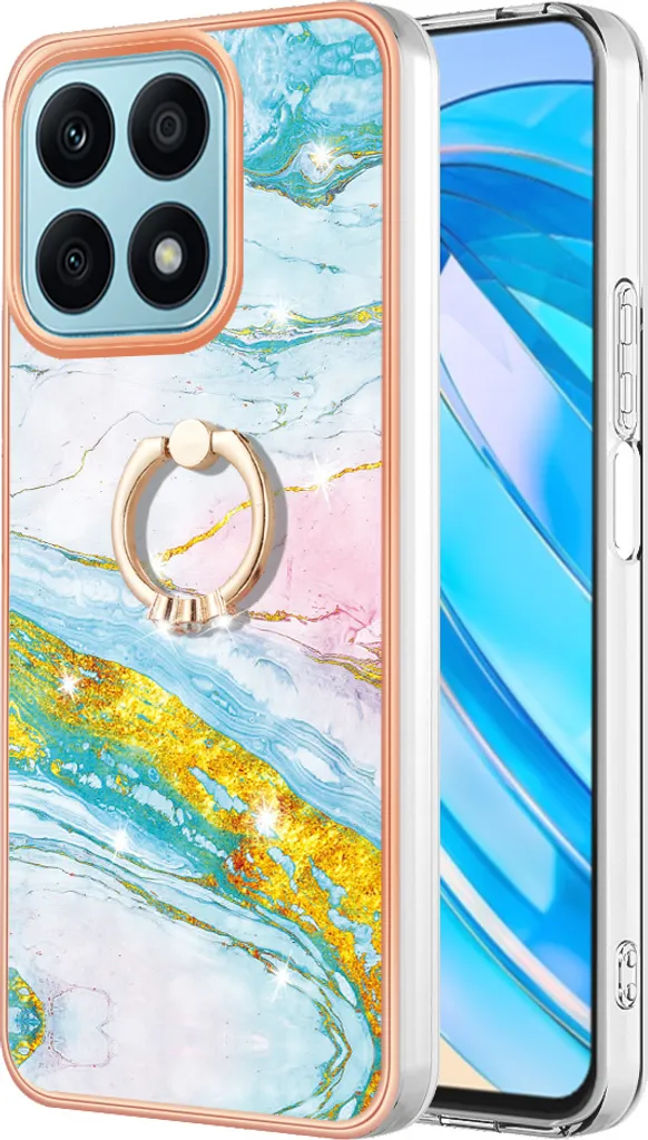Cover Lusso Honor X8a Marmo Blu: Custodia TPU con Anello Metallo