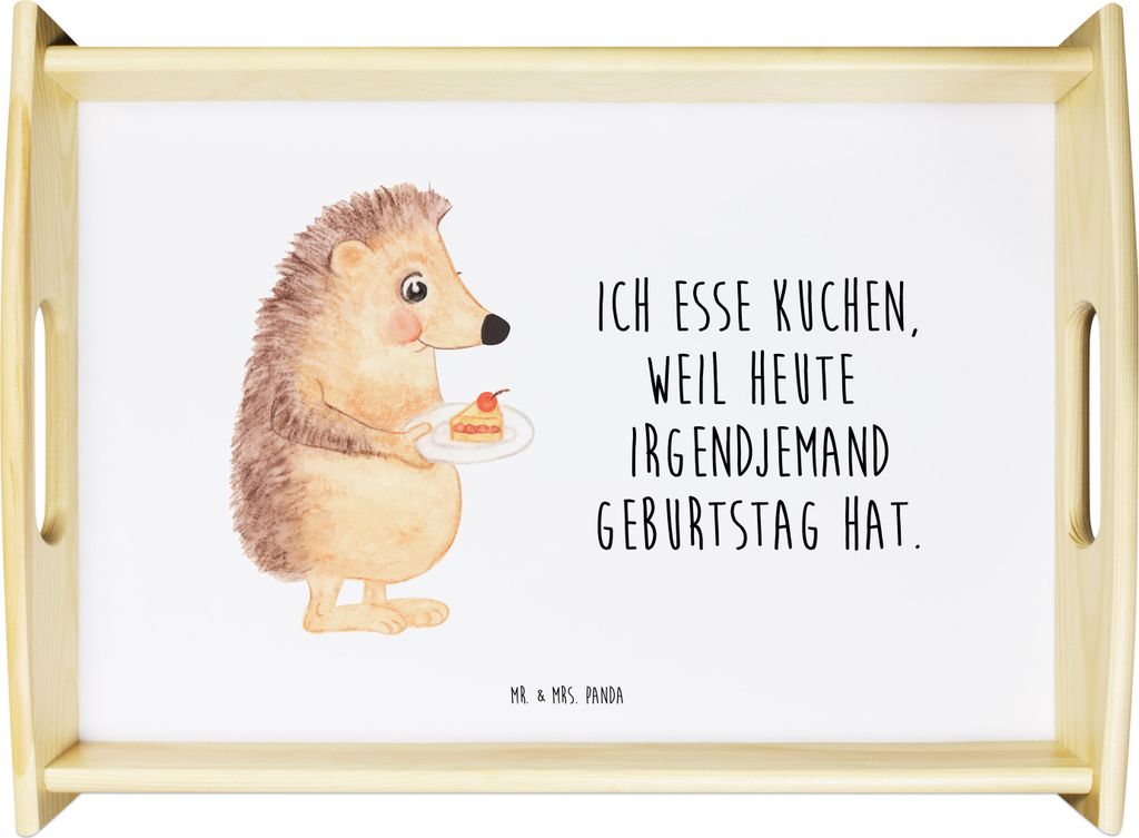 Mr. & Mrs. Panda Holztablett Igel Kuchenstück - Weiß - Geschenk, Torte, tablett aus holz, Geburtstagskuchen, Servier, Kuchen, Backen, Lustige Spr...