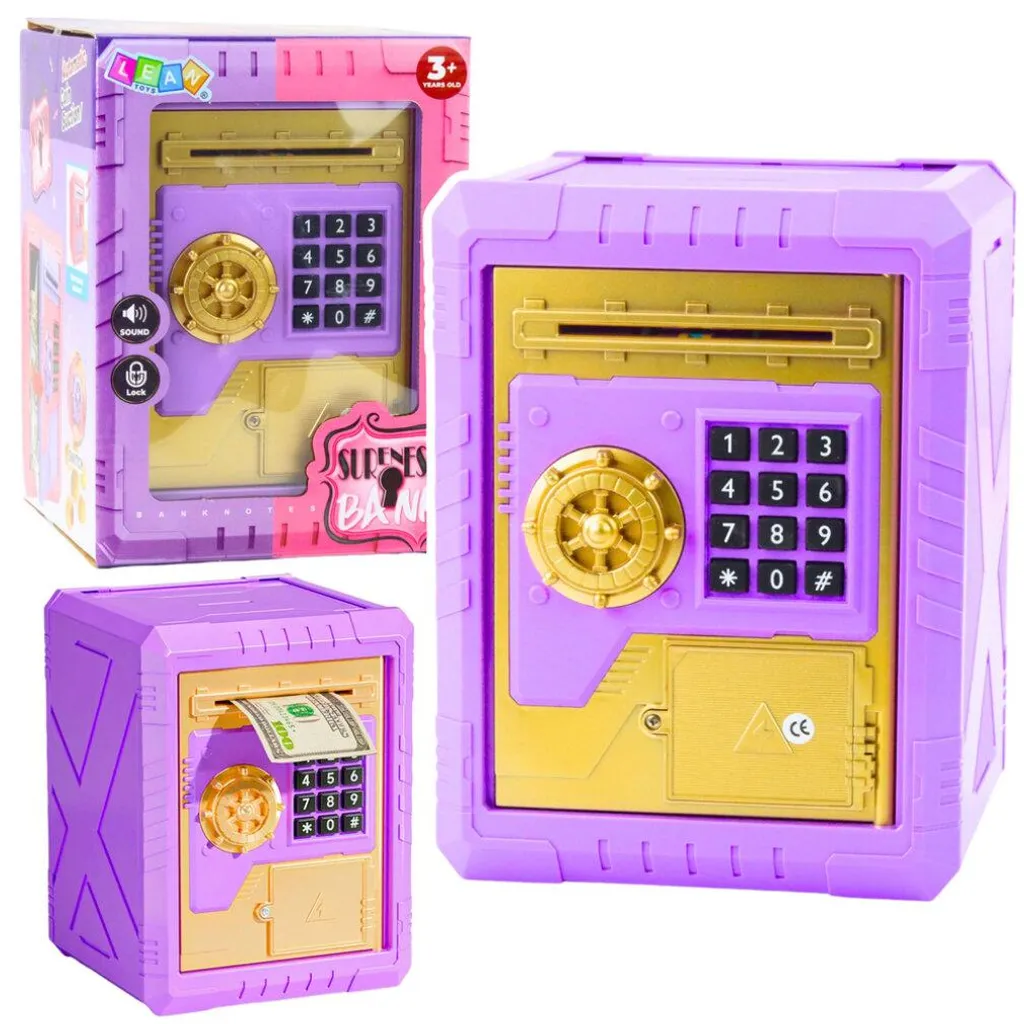 Tirelire enfant violette pour apprendre à économiser, coffre-fort avec code