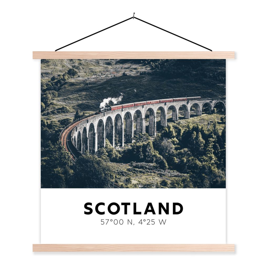 MuchoWow Textilposter Schottland - Zug - Vintage 60x60 cm mit holzfarbenen Rahmen - Wanddekoration