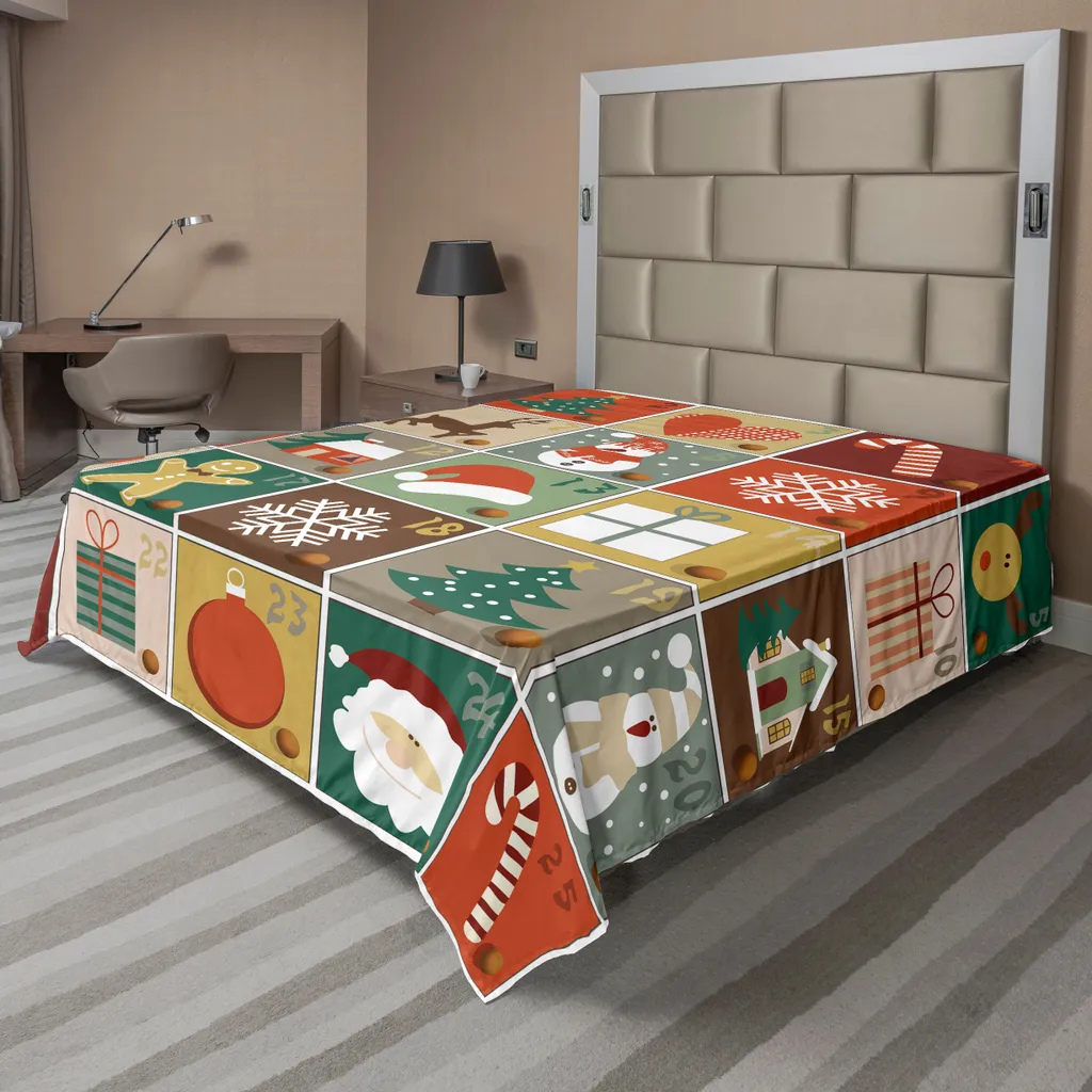 Drap Plat Doux Motifs Pain d'Épice et Renne Noël 260x228 cm Confortable