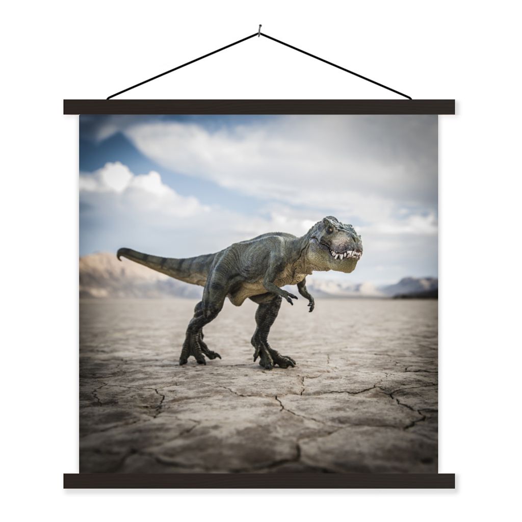 MuchoWow Textilposter Dinosaurier - Steine - Sand 90x90 cm mit schwarzem Rahmen - Magnetisches