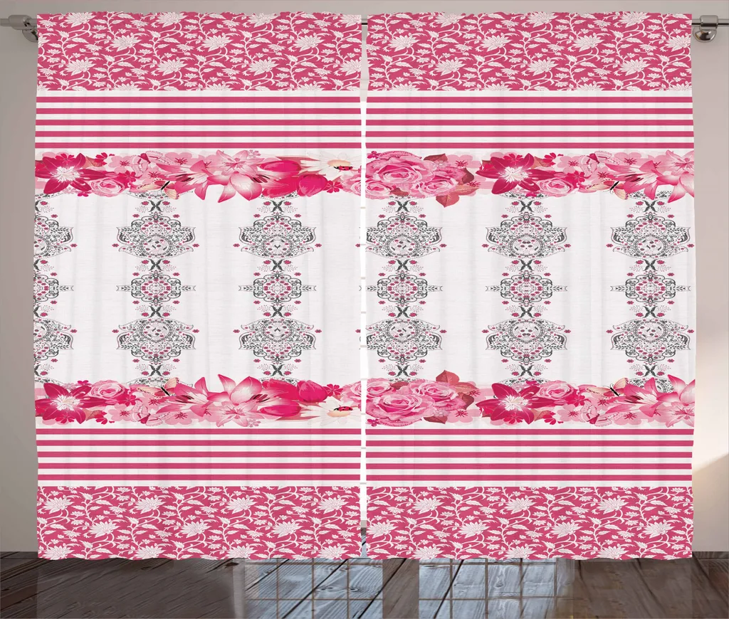 Grand rideau de salon 280x225 cm pour déco rustique chic et rose
