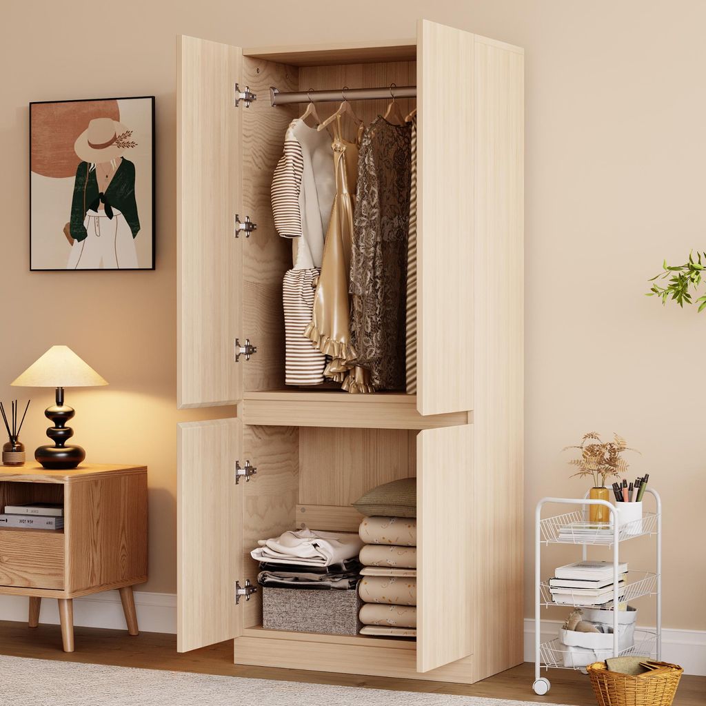 Sweiko KlKleiderschrank 70 × 40 × 170 cm, Doppeltür-Design mit großen Staufächern, Holzfarbe
