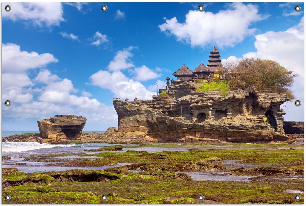 Wallario Outdoor-Poster für Garten oder Balkon, Motiv Wassertempel auf Bali, in ca. 100 x 150 cm