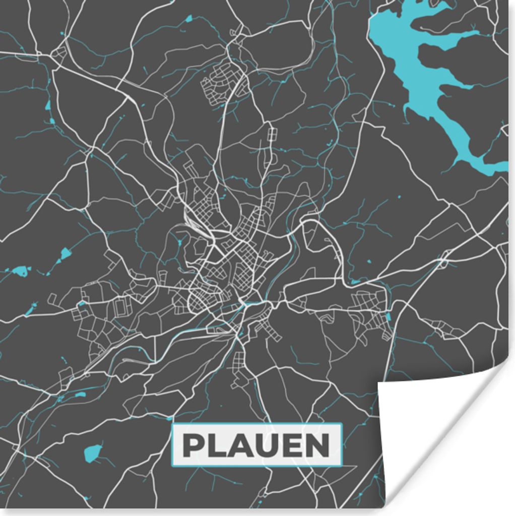 MuchoWow Poster Deutschland - Blau - Plauen - Stadtplan - Karte 100x100 cm - Babyzimmer