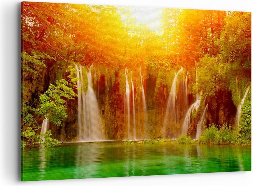Bild auf Leinwand - Leinwandbild - Kroatien nationalpark wasserfall - 100x70cm - Wand Bild - Wanddeko - Leinwanddruck - Bilder - Kunstdruck - Leinw...
