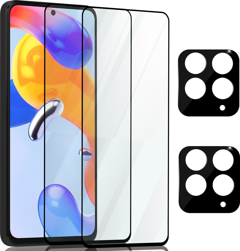2-Pack Xiaomi Redmi Note 11 Pro Displayschutzfolie und 2-Pack Objektivschutz – gehärtetes Glas 9H – Super-Qualität 3D
