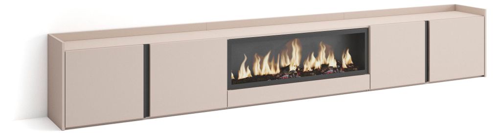 TV-Möbel Holzeffekt beige 315x35x50cm Kamin mit Feuereffekt Produktbild 