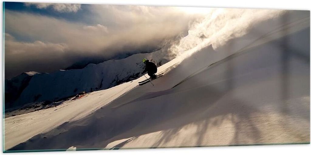 Bilder auf glas - Berge Ski Winter - 120x50cm - Glasbilder - Wandbilder - Kunstdruck - zum Aufhängen bereit - Wanddekoration aus Glas - Glas Bilde...