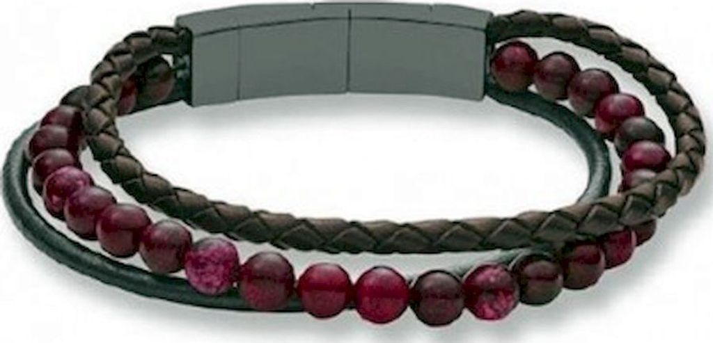 POLICE Lederarmband Herren Metallverschluss mit Perlen BEAD PJ.26552BLK-02