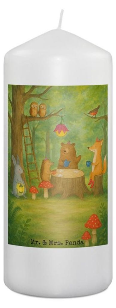 Mr. & Mrs. Panda Kerze Waldtiere Picknick Design 19 x 8 cm - Weiß - Geschenk, Erinnerungskerze, Eichhörnchen, Stumpenkerze, Maus, Fuchs, Erinneru...