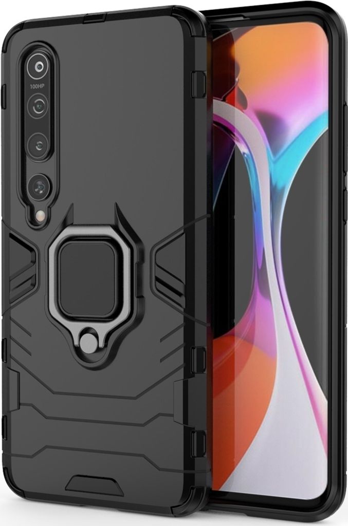 Mobigear Armor Ring Xiaomi Mi 10 Hülle Hardcase Backcover Stoßfest mit Ringhalter - Schwarz