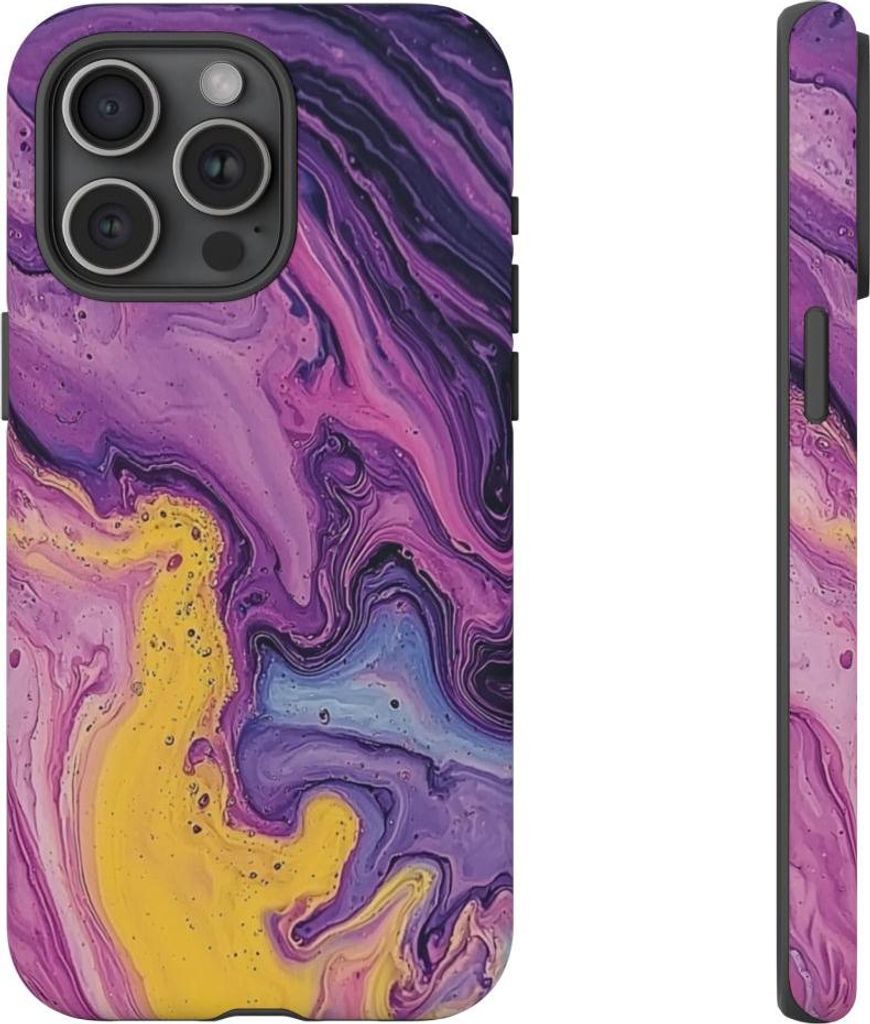 Abstrakte Fließkunst in Lila und Gelb – Handyhülle Kompatibel mit iPhone 15 Pro Max