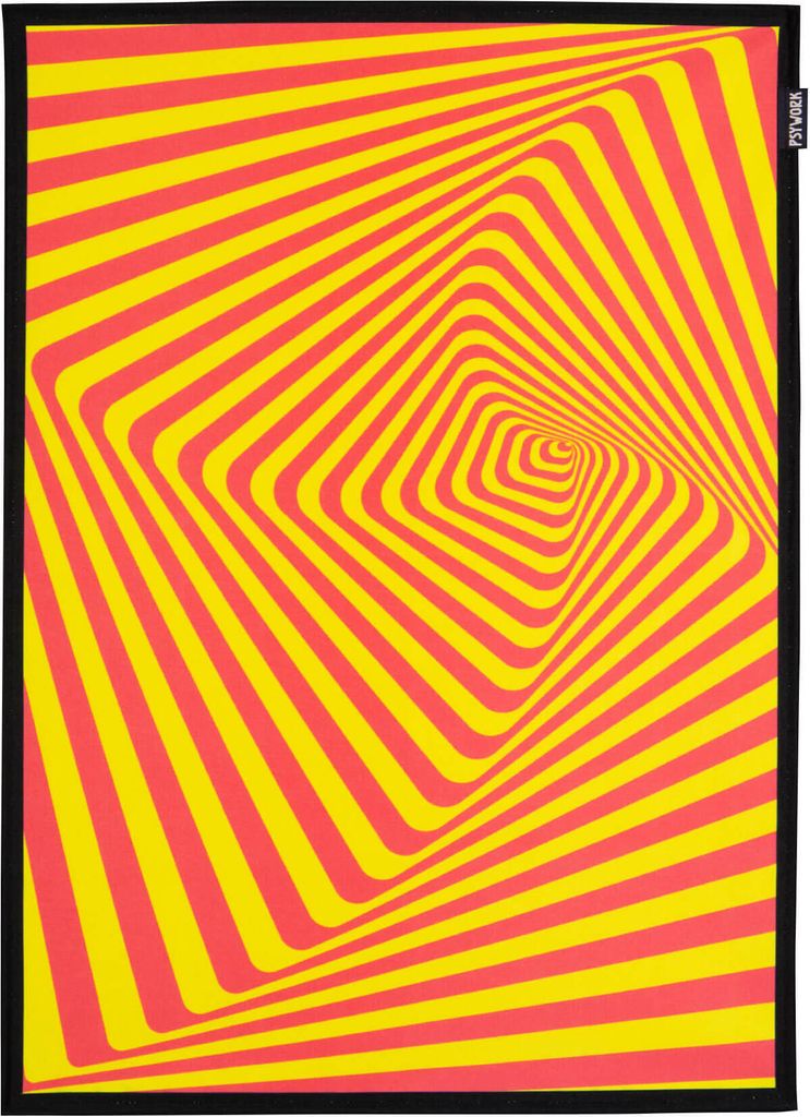 PSYWORK Schwarzlicht Stoffposter Neon "Tune in Yellow", 0,5x0,7m