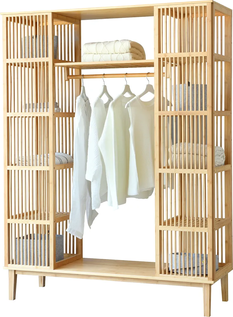 Penderie Hudiksvall XXL en bambou naturel - Rangement 185x140x45 cm