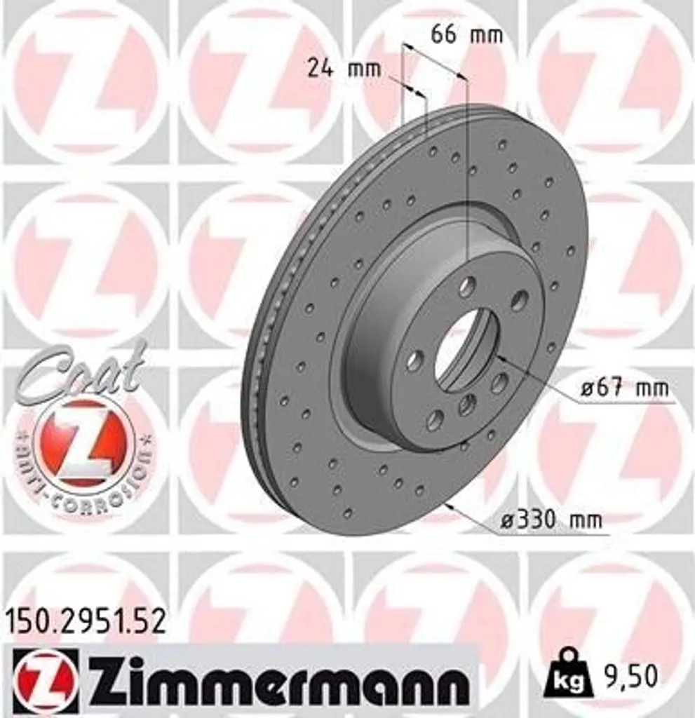 Disque de frein pour BMW Série 5 et X3 Zimmermann 150.2951.52 Premium