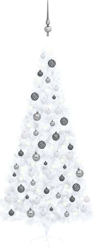 Künstlicher Halb-Weihnachtsbaum Beleuchtung Kugeln Weiß 240 cm