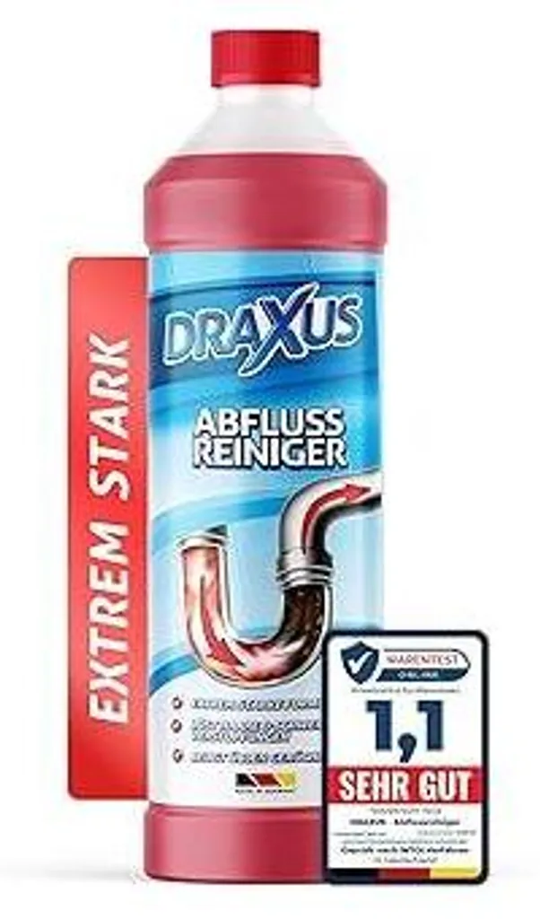 DRAXUS Profi Detergente per scarichi (1,0 L) I Detergente per tubature estremamente potente che scioglie capelli, residui di cibo e ostruzioni anche molto gravi I Previene i cattivi odori