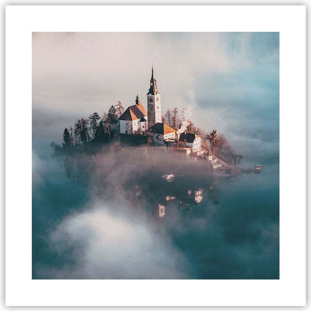 Poster - Poster ohne Rahmen - Alpen Bled Kirche - 40x40 cm Produktbild 
