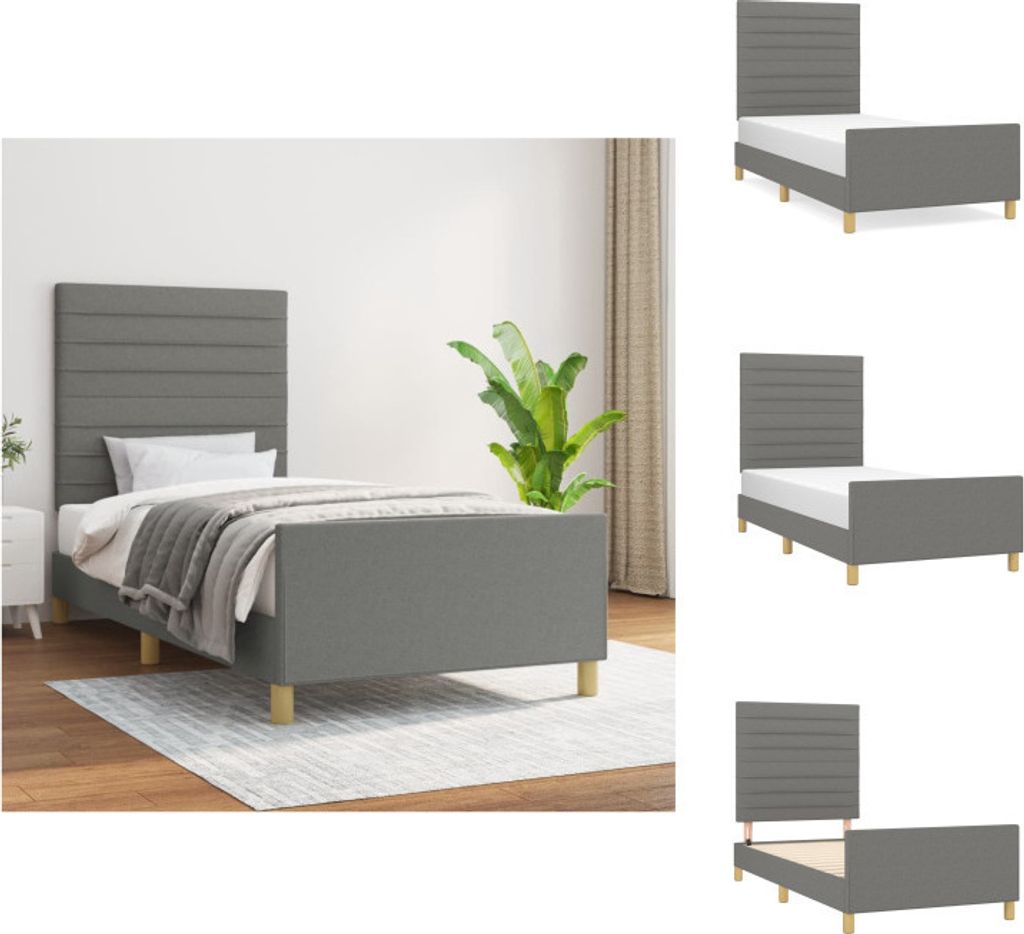vidaXL Bettgestell mit Kopfteil Dunkelgrau 90x190 cm Stoff - Betten & Bettgestelle
