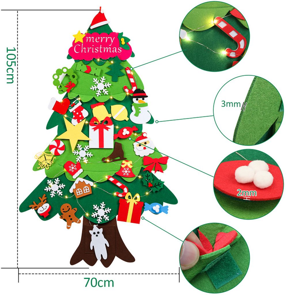 Filz Weihnachtsbaum DIY Set - 33-teilig Mit LED Lichterkette, 110cm