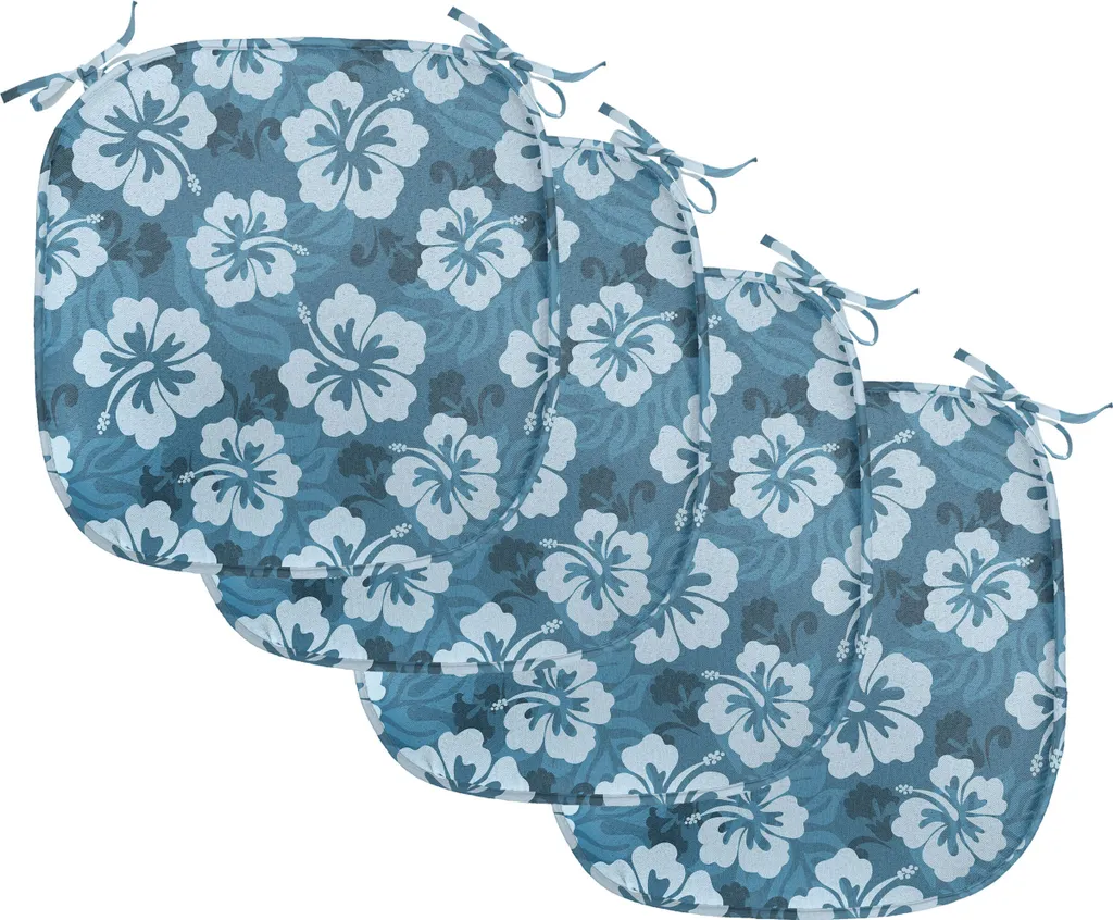 ABAKUHAUS Rivestimento blu per sedie da sala da pranzo, esotico ibisco hawaiano, cuscino decorativo impermeabile con cinturini per sedie da cucina, 40 cm x 40 cm, confezione da 4, blu petrolio e azzurro