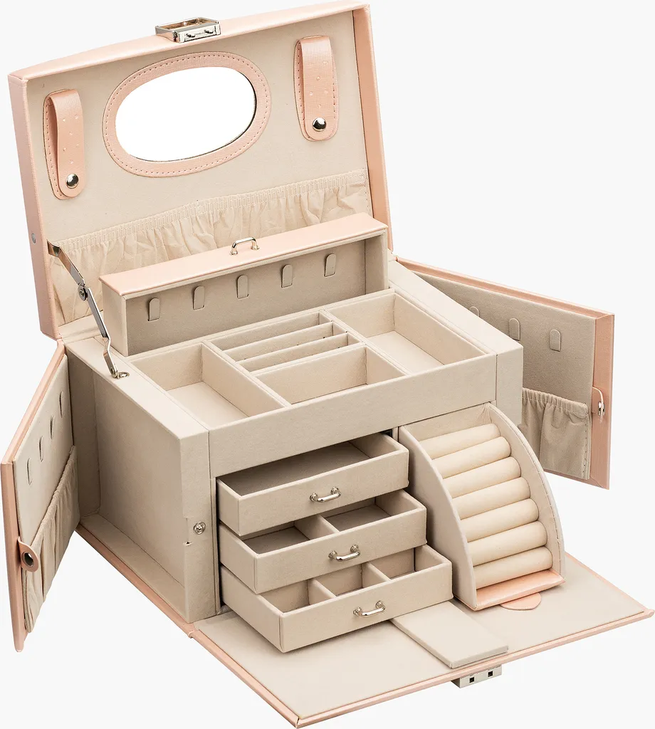 ADEL DREAM Coffret à Bijoux Rose Grand Modèle à 4 Niveaux Verrouillable