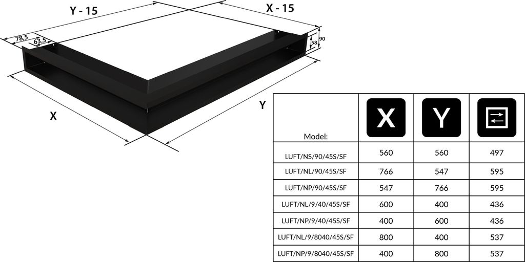 ECK-LÜFTUNGSGITTER LUFT KIT 3x Eck-Kamin rechts