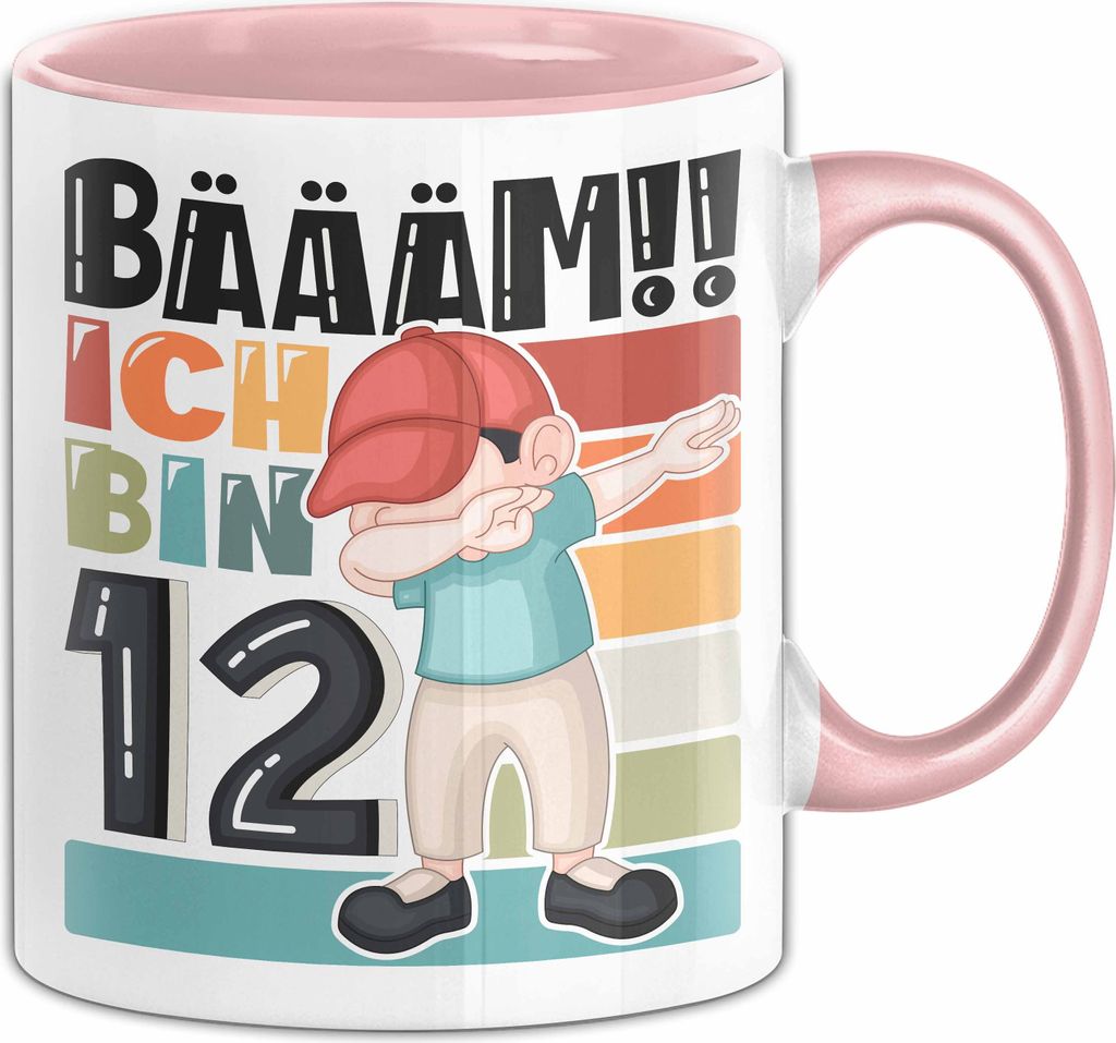12. Geburtstag Geschenk Tasse Becher Jungen Geburtstagsgeschenk Sohn Bäääm Ich Bin 12 (Rosa)