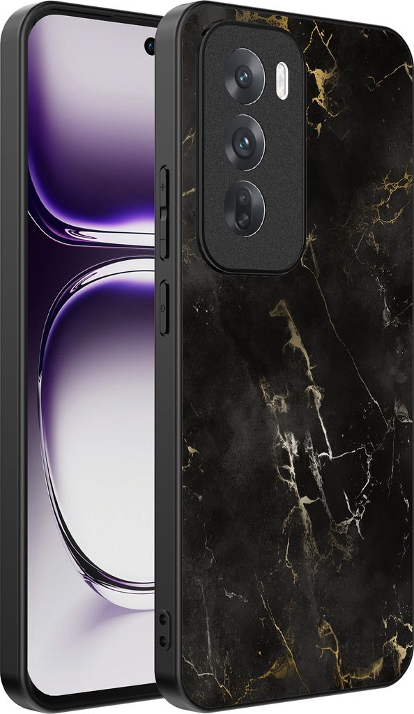 Smartphonica Telefon Fall geeignet für Oppo Reno 12 Pro mit Marmor-Druck - TPU zurück Abdeckung Fall schwarz Marmor-Design - Schwarz