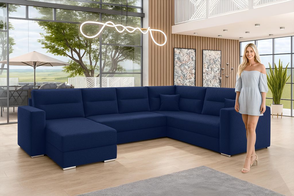 AX LIVING Ecksofas groß Lovere 314 cm Sofa blau mit Schlaffunktion