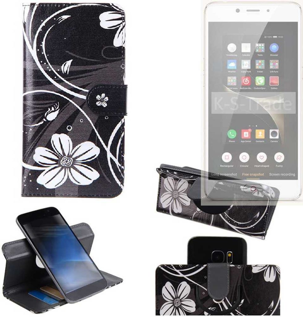 K-S-Trade Schutzhülle Handyhülle kompatibel mit Nubia N2 Hülle 360° Wallet Case ''Flowers'' Klapphülle Hülle schwarz-weiß 1x