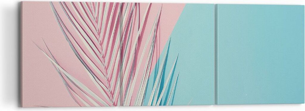 Bild auf Leinwand - Leinwandbild - 3 Teile - Blatt Rosa Türkis - 120x40cm - Wand Bild - Wanddeko - Wandbilder - Leinwanddruck - Bilder - Wanddekor...
