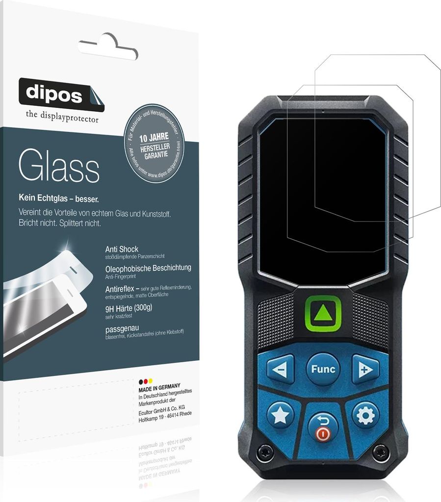 2x Schutzfolie für Bosch Professional Laser GLM 50-23 matt - Anti-Shock 9H Folie dipos Glass Kunststoffglas