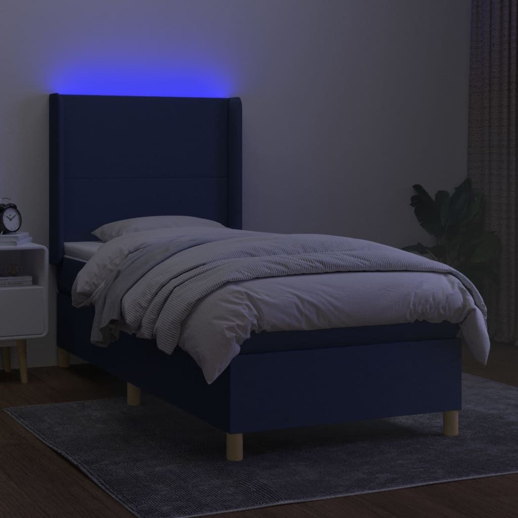 The Living Store Boxspringbett mit Matratze & LED Blau 90x190 cm Stoff